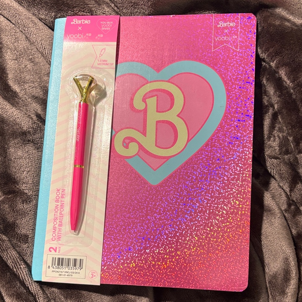 Barbie Pink and Blue Heart Notebook with Pen